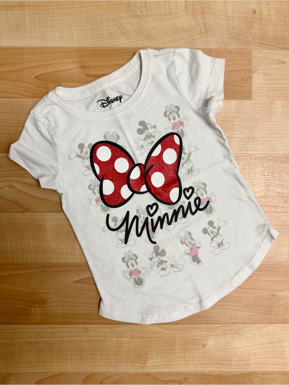 Disney Minnie Mouse Glitter Bow Girls Tee Size XS 4-5